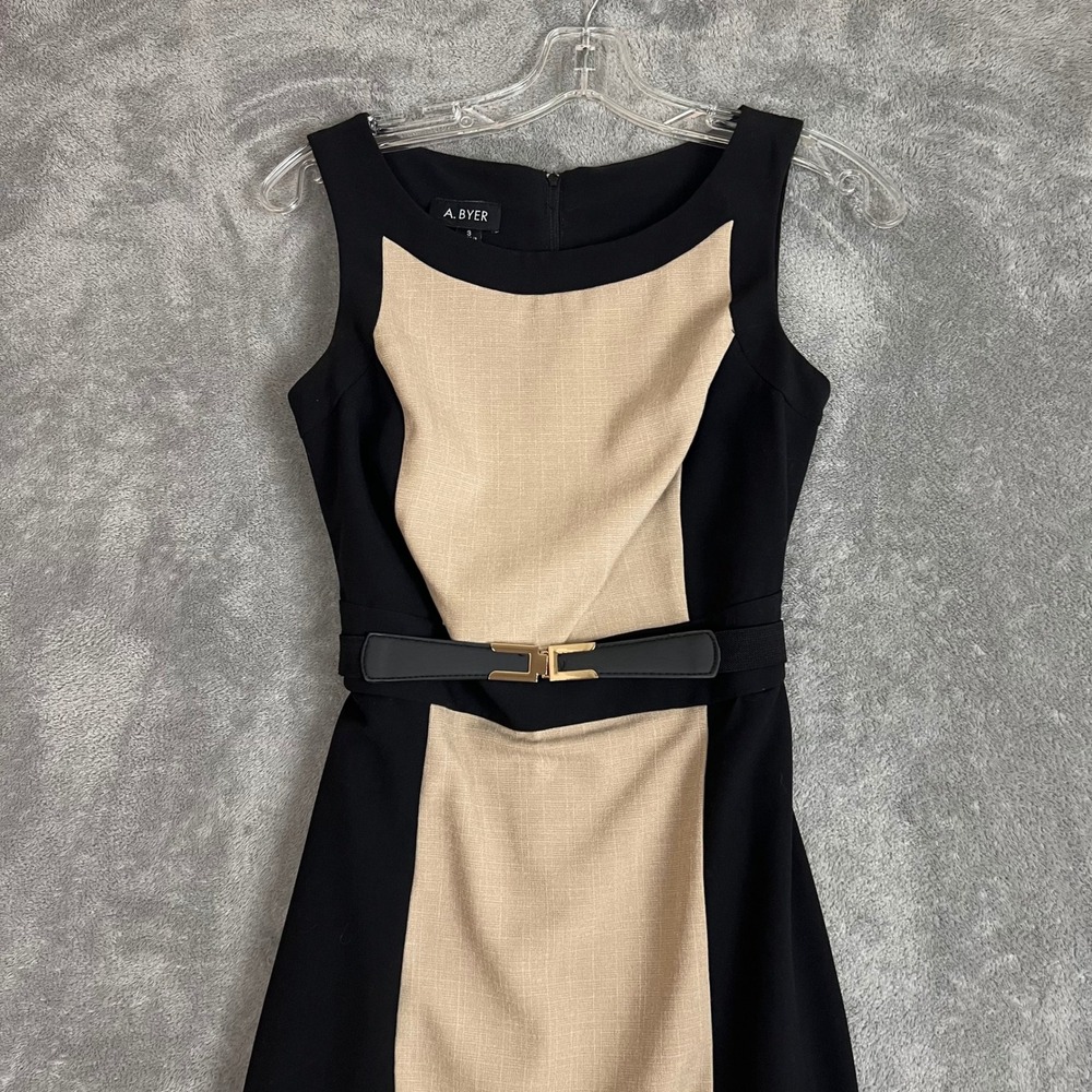 A Byer Sheath Dress Womens 3 Colorblock Belted Career Minimalist